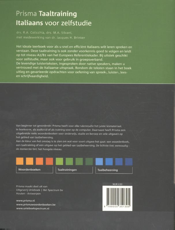 Achterkant van Italiaans voor zelfstudie