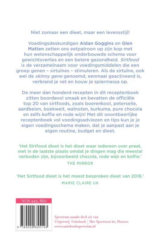 Achterkant van Het sirtfood dieet receptenboek