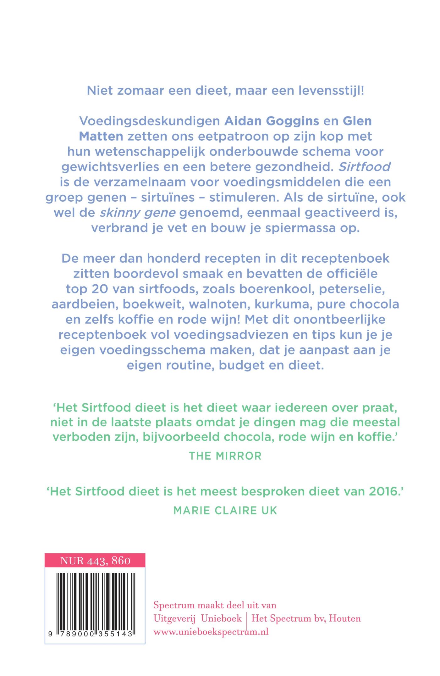 Achterkant van Het sirtfood dieet receptenboek