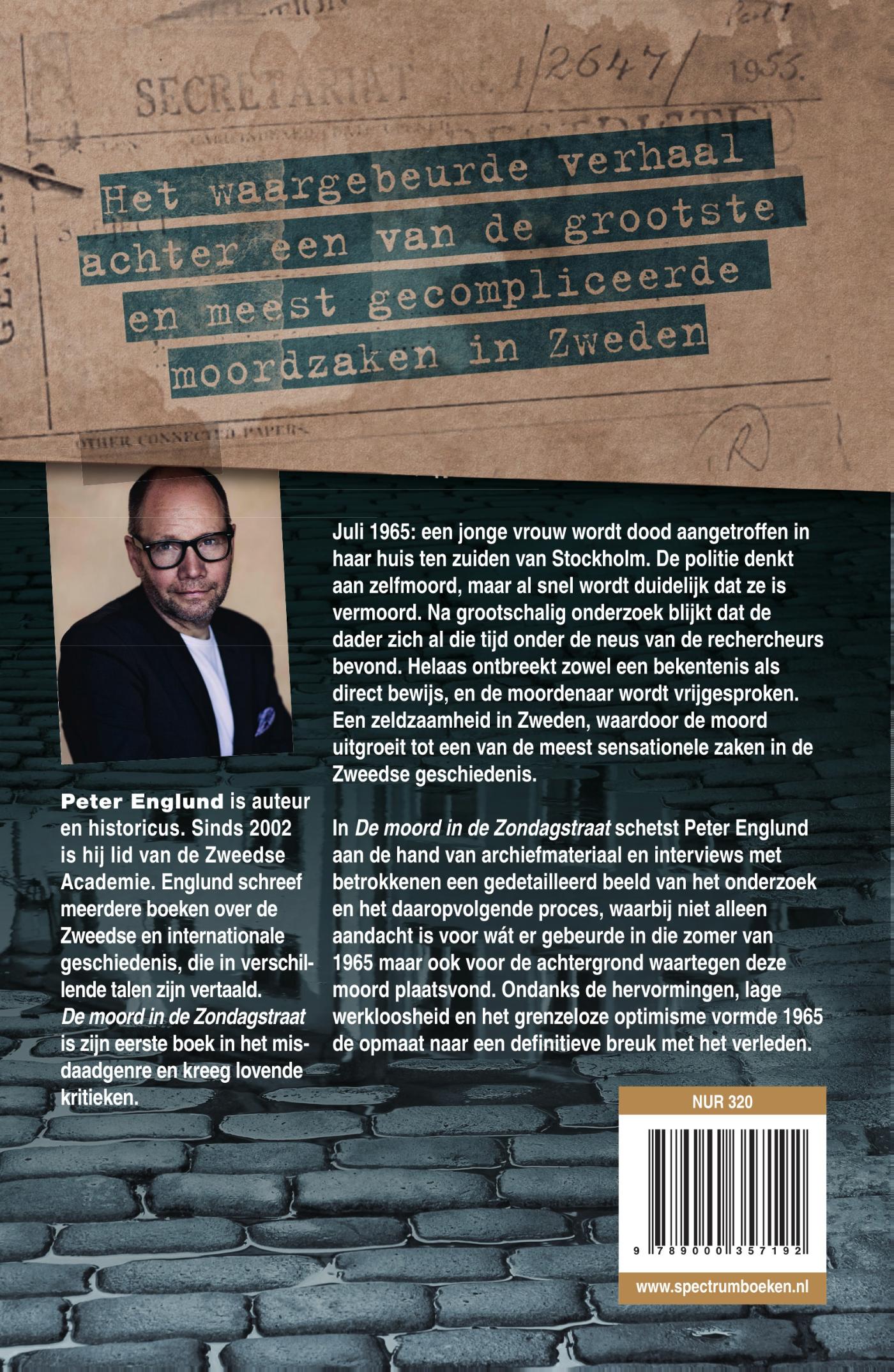 Achterkant van De moord in de Zondagstraat