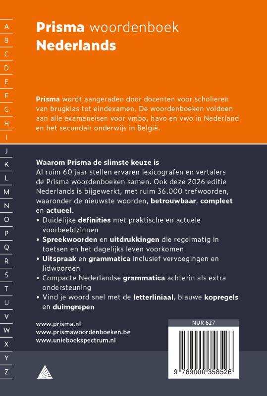 Achterkant van Prisma woordenboek Nederlands