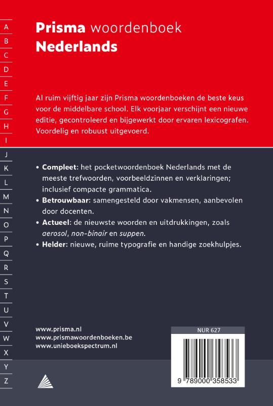 Achterkant van Prisma woordenboek Nederlands