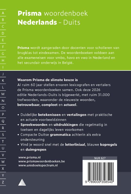 Achterkant van Prisma woordenboek Nederlands-Duits