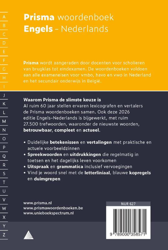 Achterkant van Prisma woordenboek Engels-Nederlands