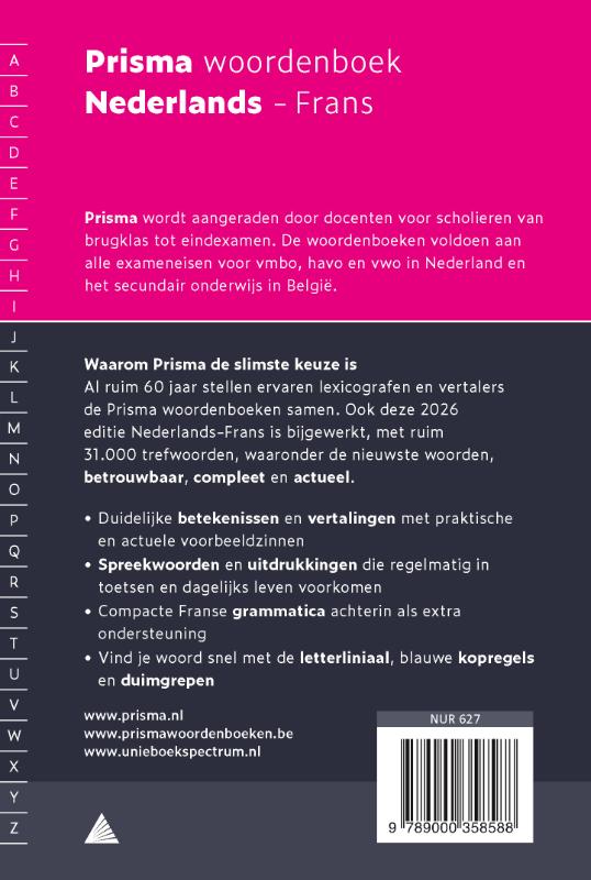 Achterkant van Prisma woordenboek Nederlands-Frans