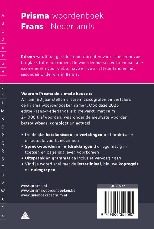 Achterkant van Prisma woordenboek Frans-Nederlands