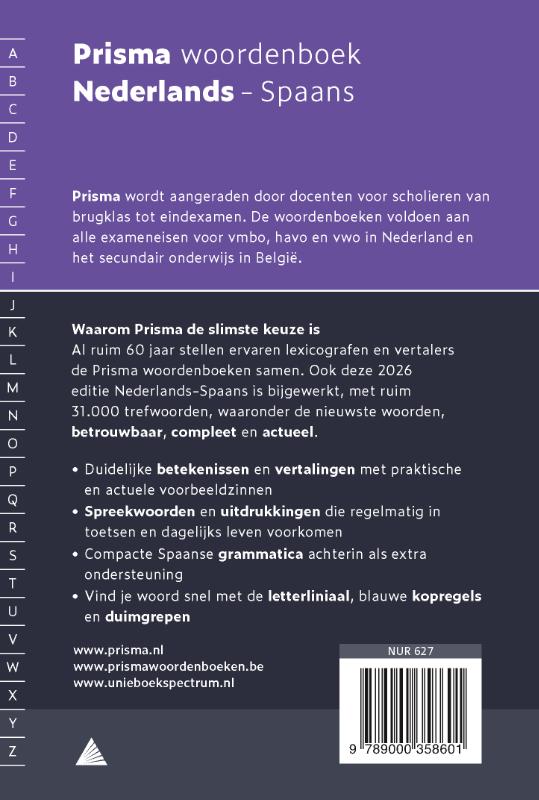Achterkant van Prisma woordenboek Nederlands-Spaans