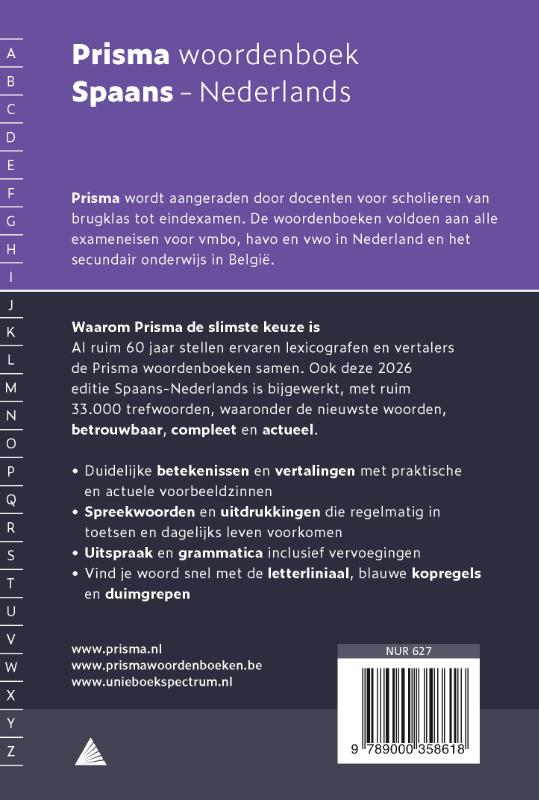 Achterkant van Prisma woordenboek Spaans-Nederlands
