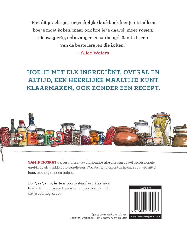 Achterkant van Zout, vet, zuur, hitte