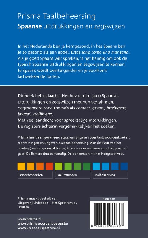 Achterkant van Spaanse uitdrukkingen en zegswijzen ingedeeld op onderwerp
