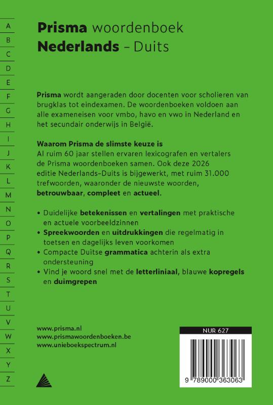 Achterkant van Prisma woordenboek Nederlands-Duits
