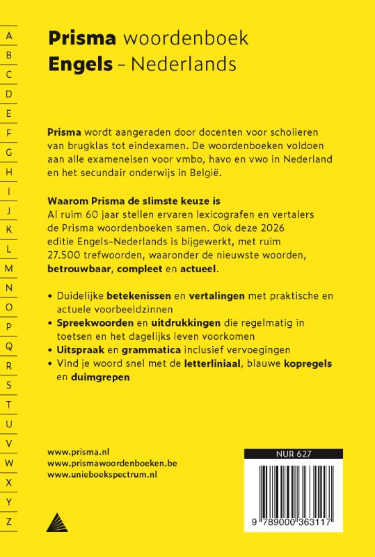 Achterkant van Prisma woordenboek Engels-Nederlands