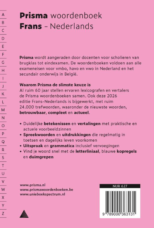 Achterkant van Prisma woordenboek Frans-Nederlands