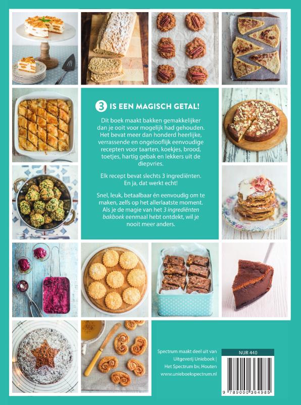 Achterkant van 3 ingrediënten bakboek