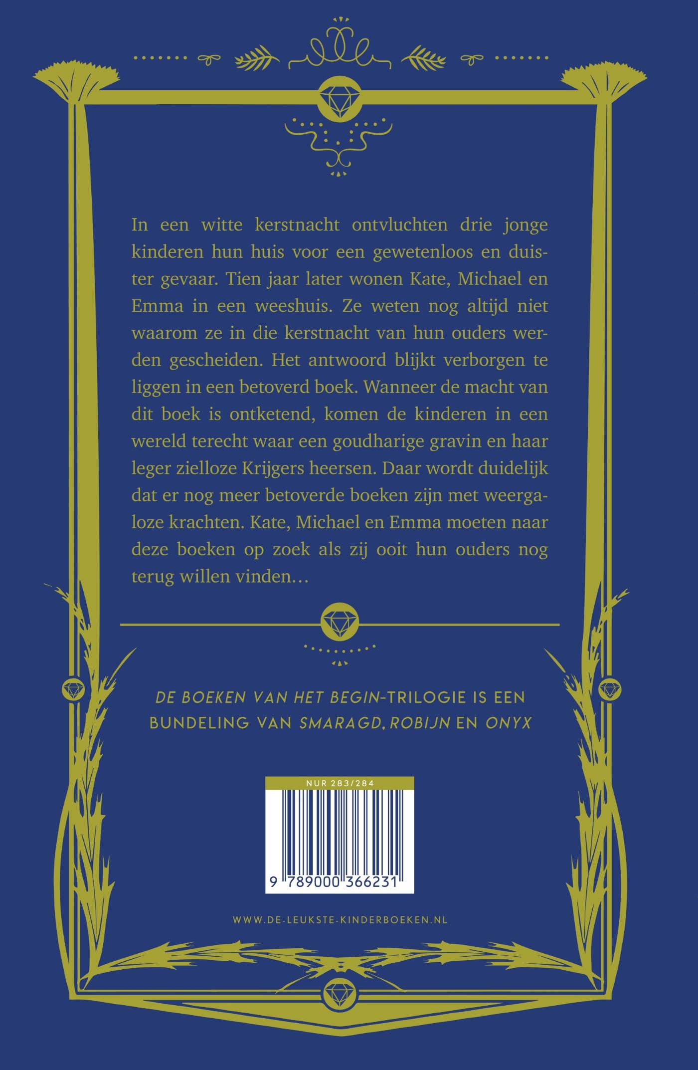 Achterkant van De boeken van het Begin-trilogie
