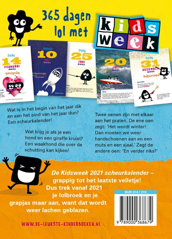 Achterkant van Kidsweek moppenscheurkalender 2021