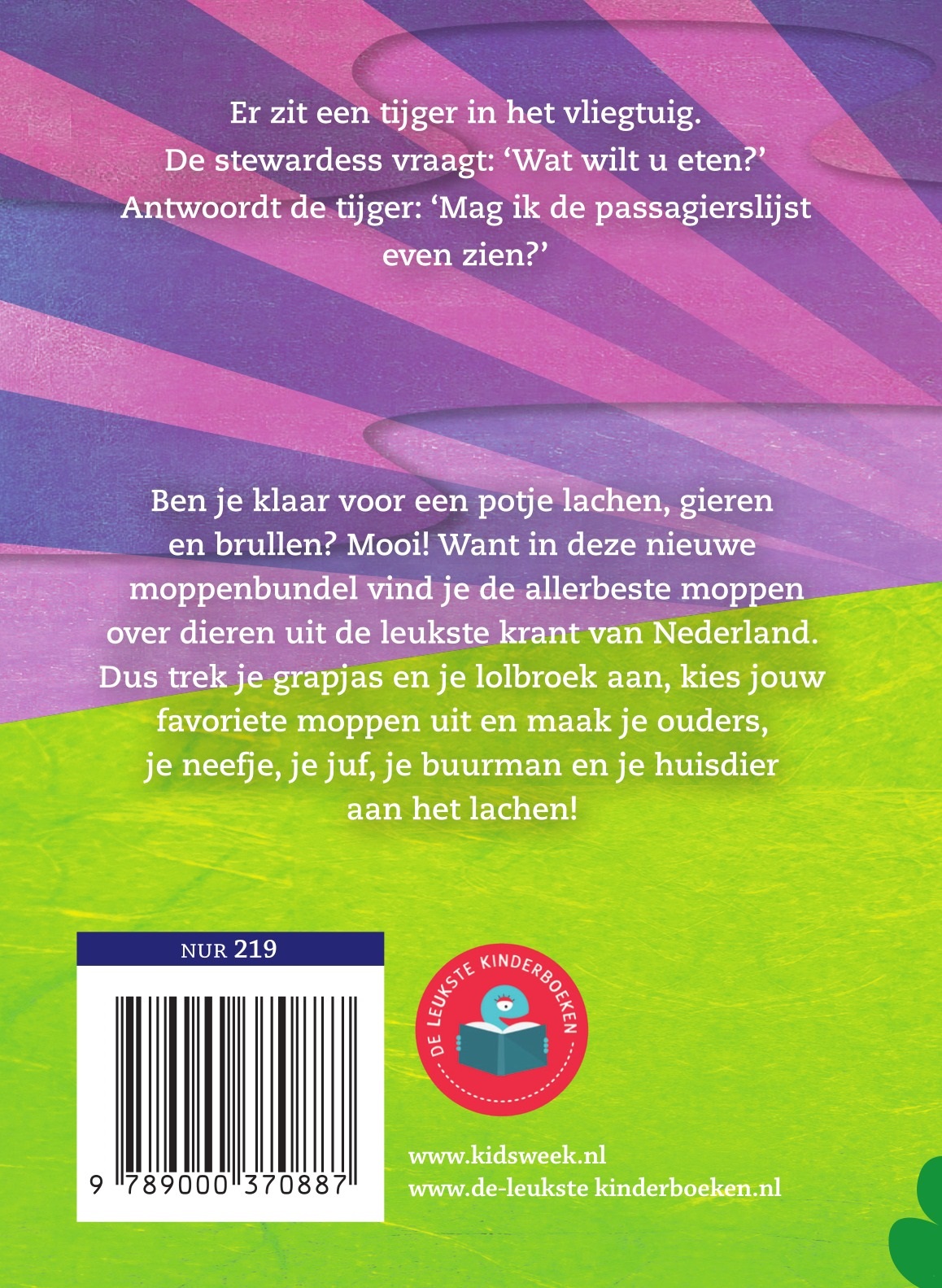 Achterkant van Kidsweek Moppenboek