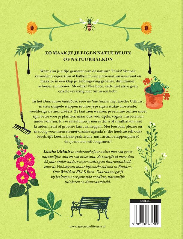Achterkant van Duurzaam handboek voor de luie tuinier