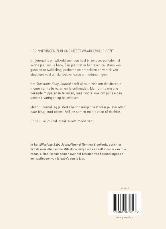 Achterkant van Milestone Baby Journal