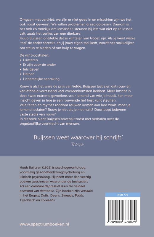 Achterkant van De vijf talen van troost