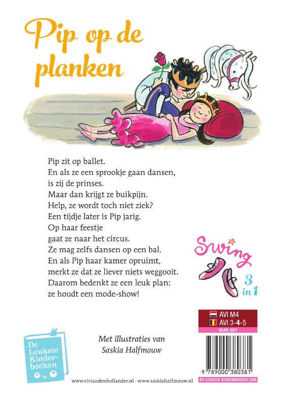 Achterkant van Pip op de planken