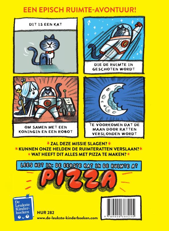 Achterkant van De eerste kat in de ruimte at pizza