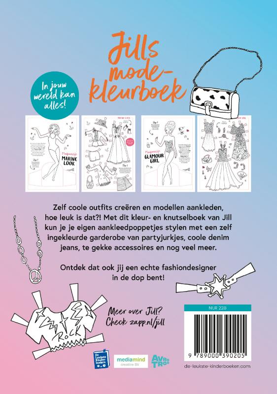Achterkant van Jills mode-kleurboek