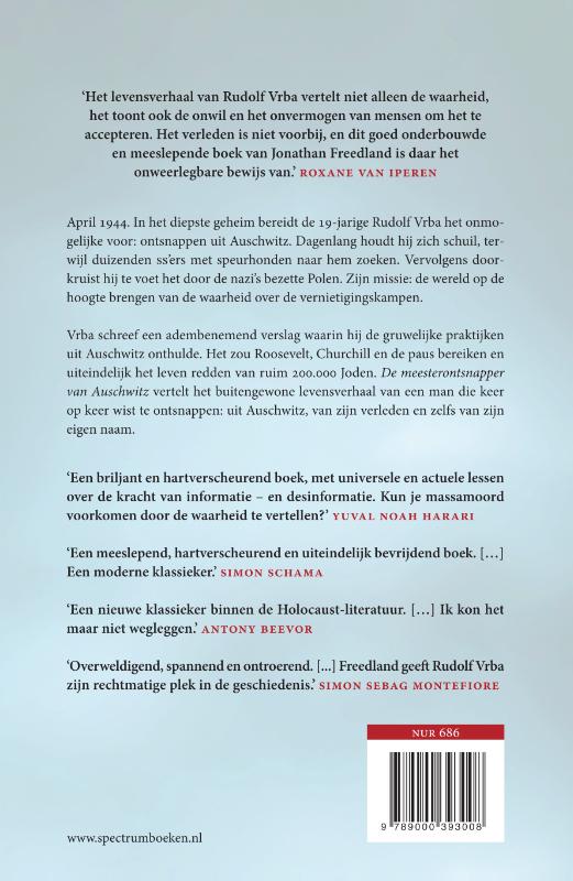 Achterkant van De meesterontsnapper van Auschwitz
