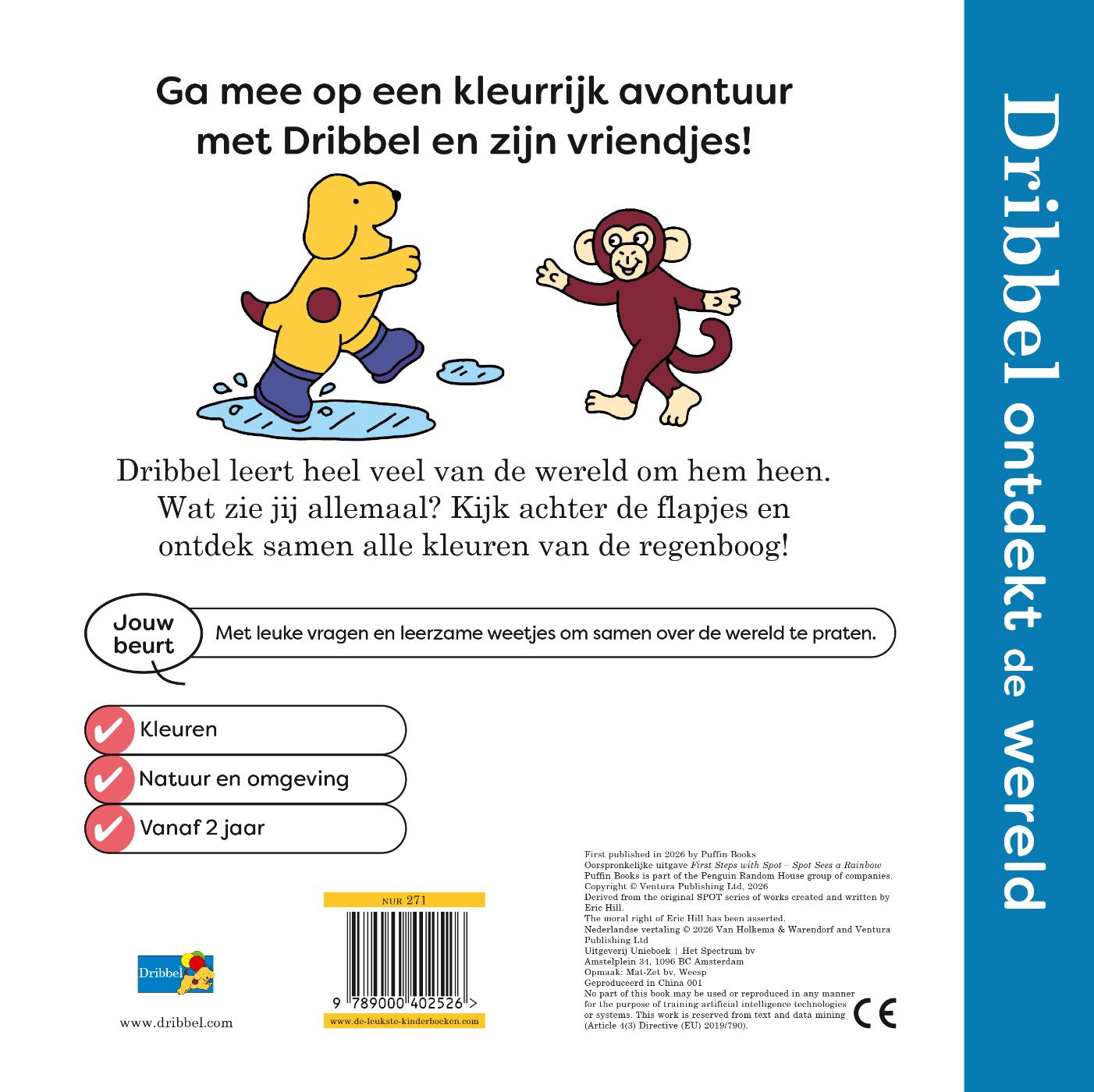 Achterkant van Dribbel leert de kleuren