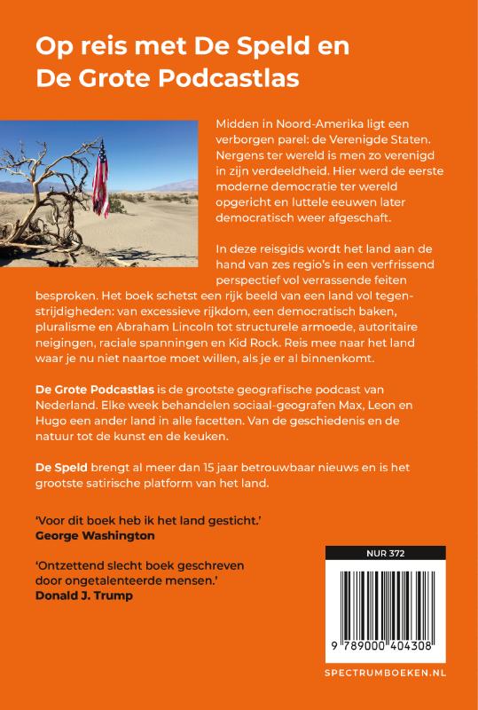 Achterkant van USA reisgids De Speld & De Grote Podcastlas