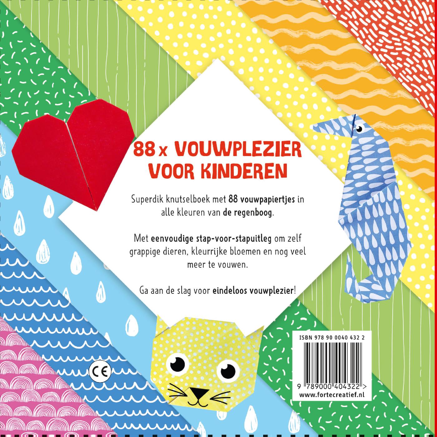 Achterkant van 88x origami kids - Regenboogpret