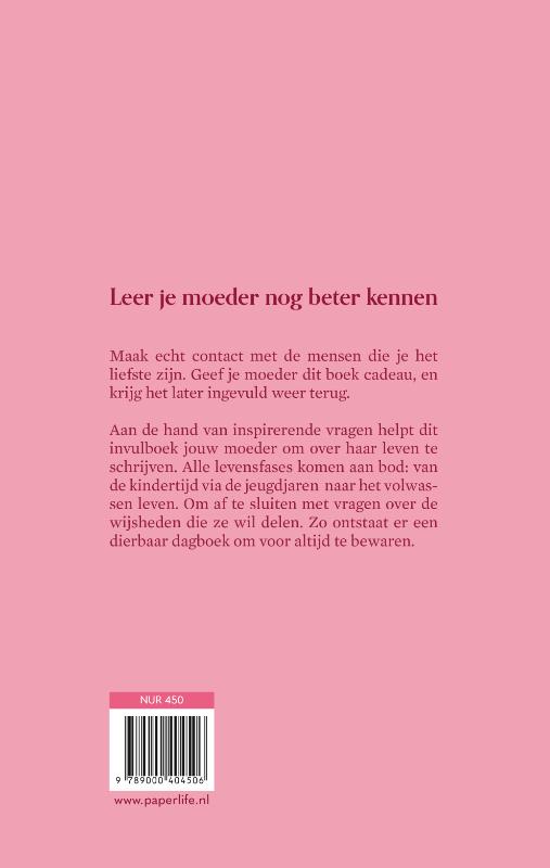 Achterkant van Mama, ik wil graag alles over je weten
