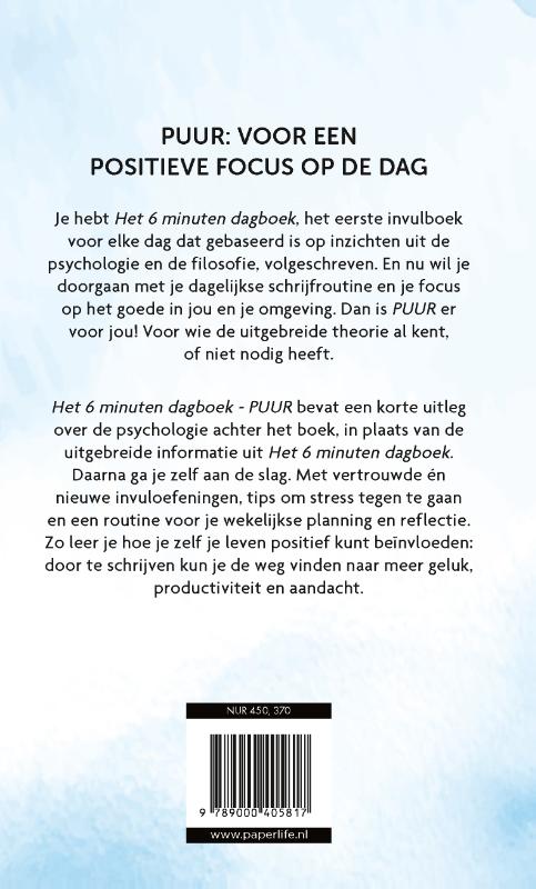 Achterkant van Het 6 minuten dagboek PUUR