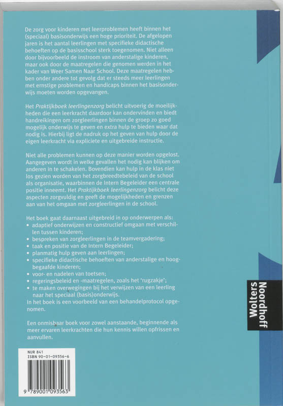 Achterkant van Praktijkboek leerlingenzorg