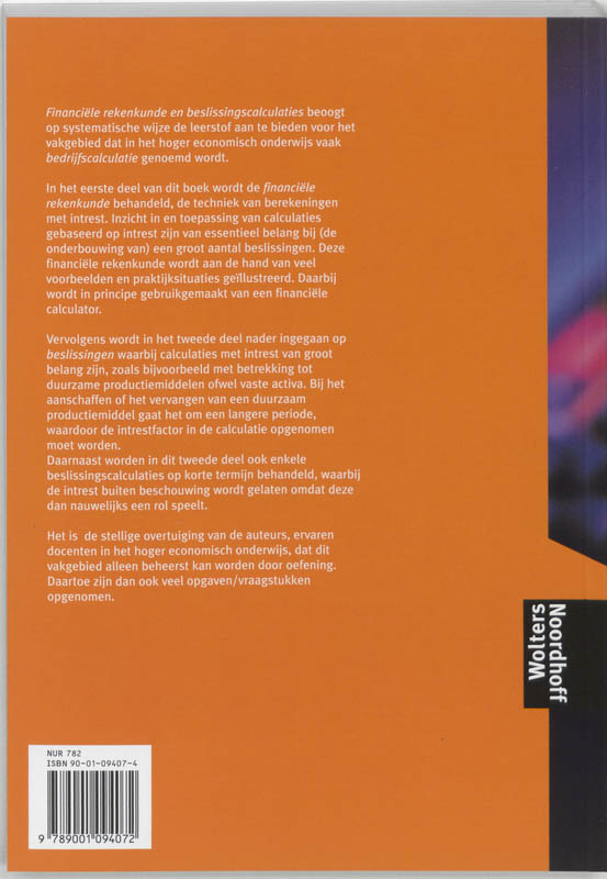 Achterkant van Financiele rekenkunde en beslissingscalculaties