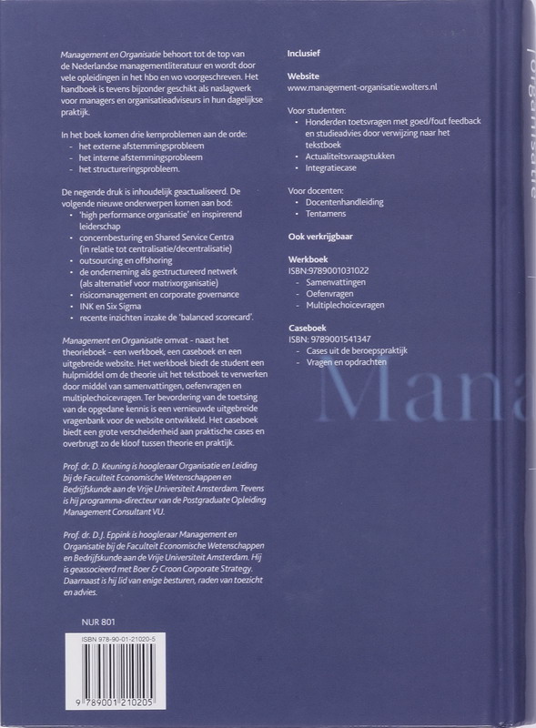 Achterkant van Management & Organisatie