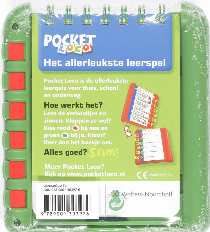 Achterkant van Voetbalquiz spelhouder en boekje