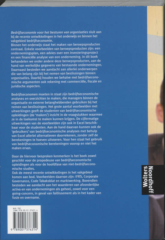 Achterkant van Bedrijfseconomie voor het besturen van organisaties
