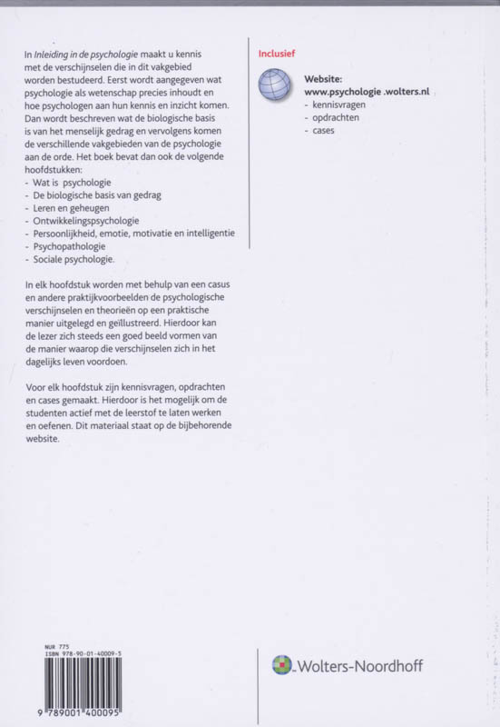 Achterkant van Inleiding in de psychologie