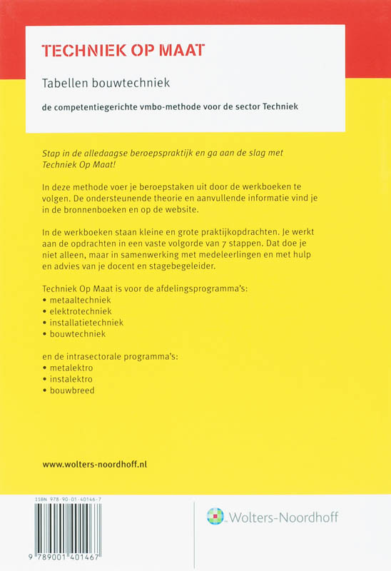 Achterkant van Tabellen bouwtechniek