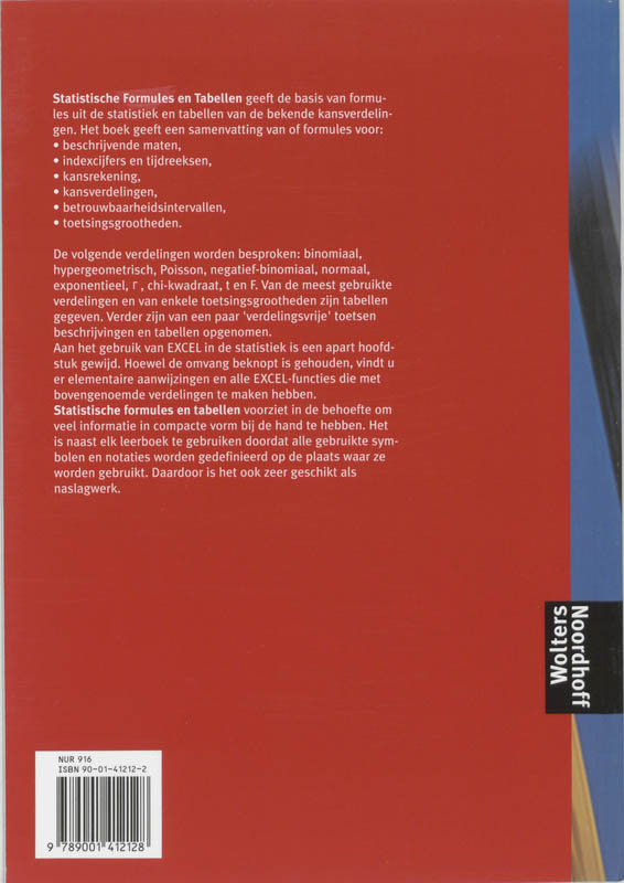 Achterkant van Statistische formules en tabellen