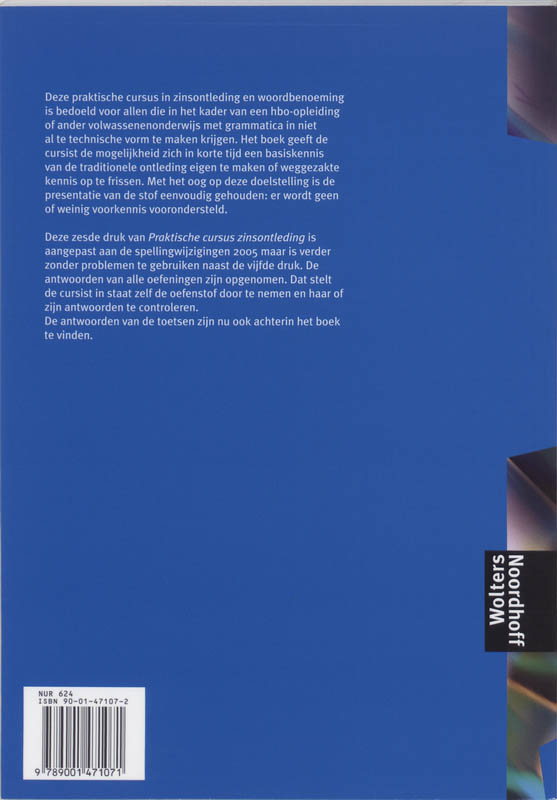 Achterkant van Praktische cursus zinsontleding