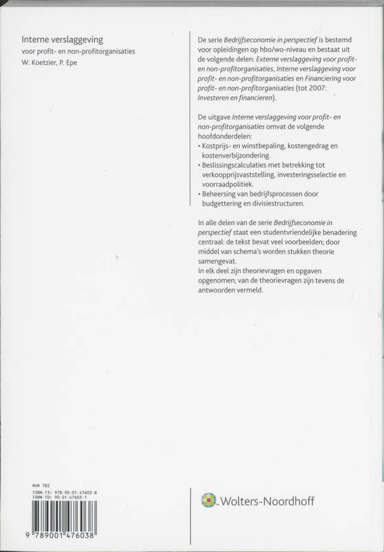 Achterkant van Interne verslaggeving voor profit en non-profit organisaties