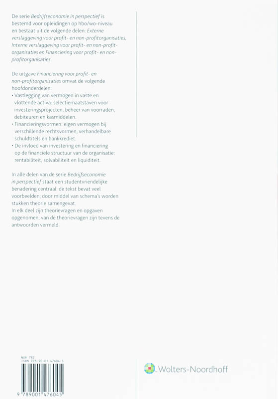 Achterkant van Financiering voor profit-en non profit organisaties