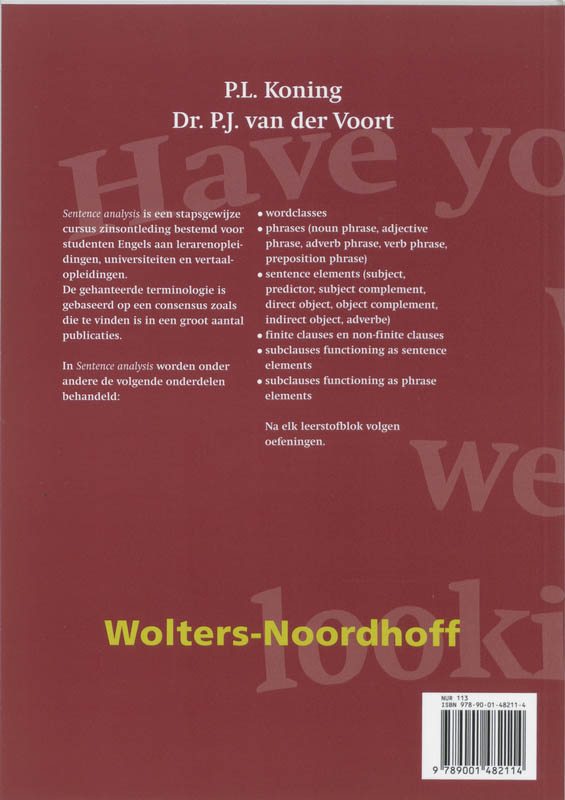 Achterkant van Sentence analysis