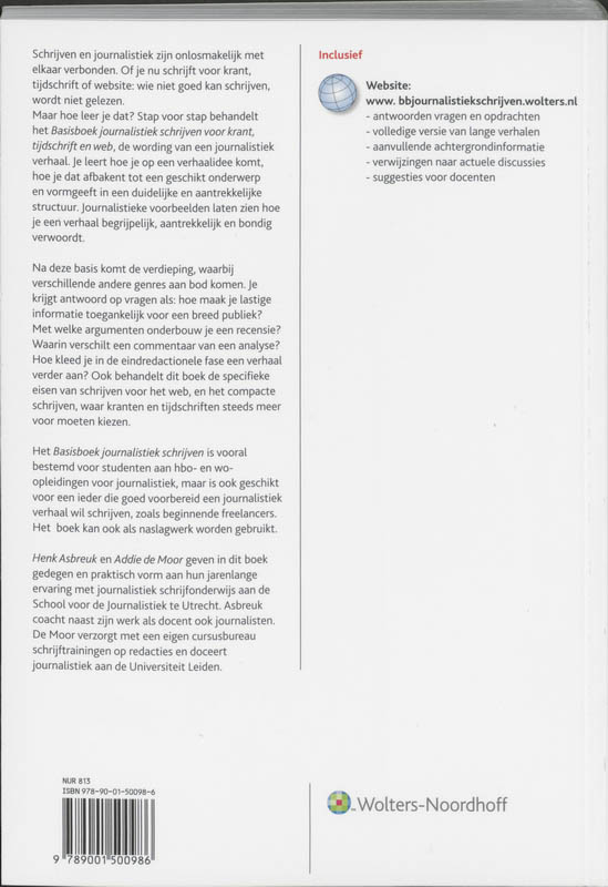 Achterkant van Basisboek journalistiek schrijven