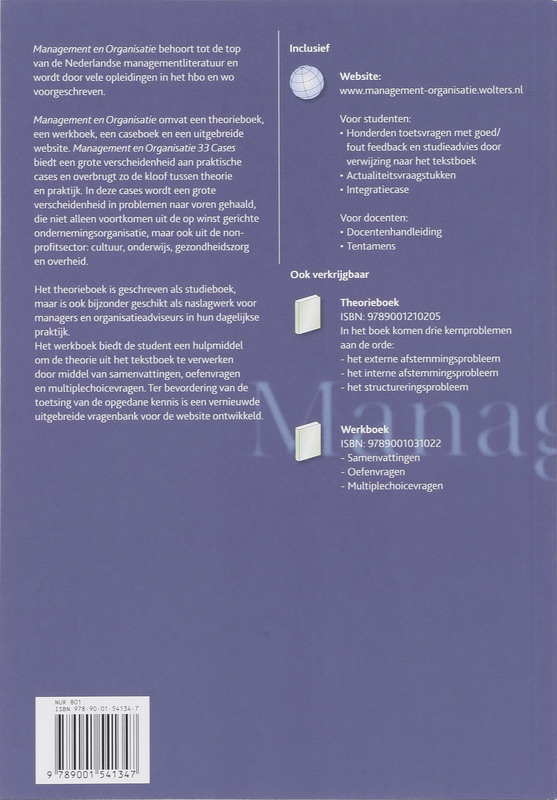 Achterkant van Management & Organisatie 33 Cases