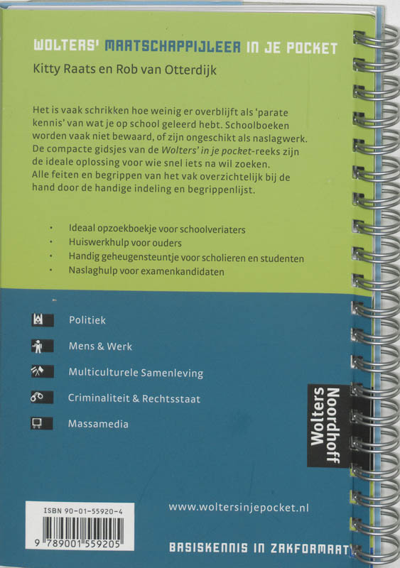 Achterkant van Wolters' Maatschappijleer in je pocket