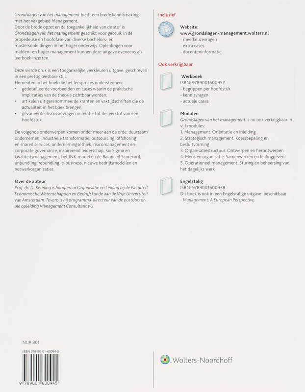 Achterkant van Grondslagen van het management