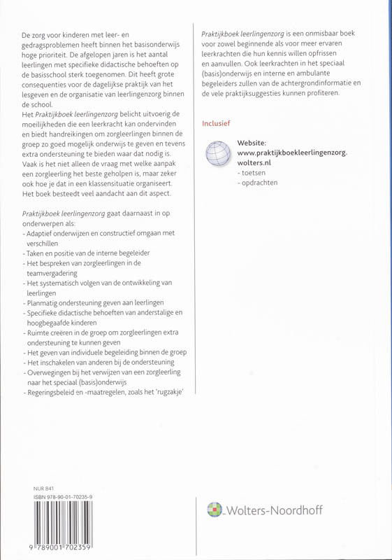 Achterkant van Praktijkboek leerlingenzorg